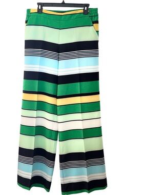New York and Company Wide Leg Striped Palazzo Pants in Green, Navy & Yellow